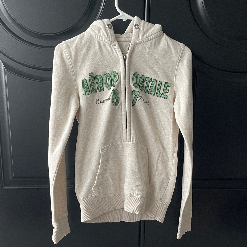 Aeropostale Light Tan Hoodie with Green Accents